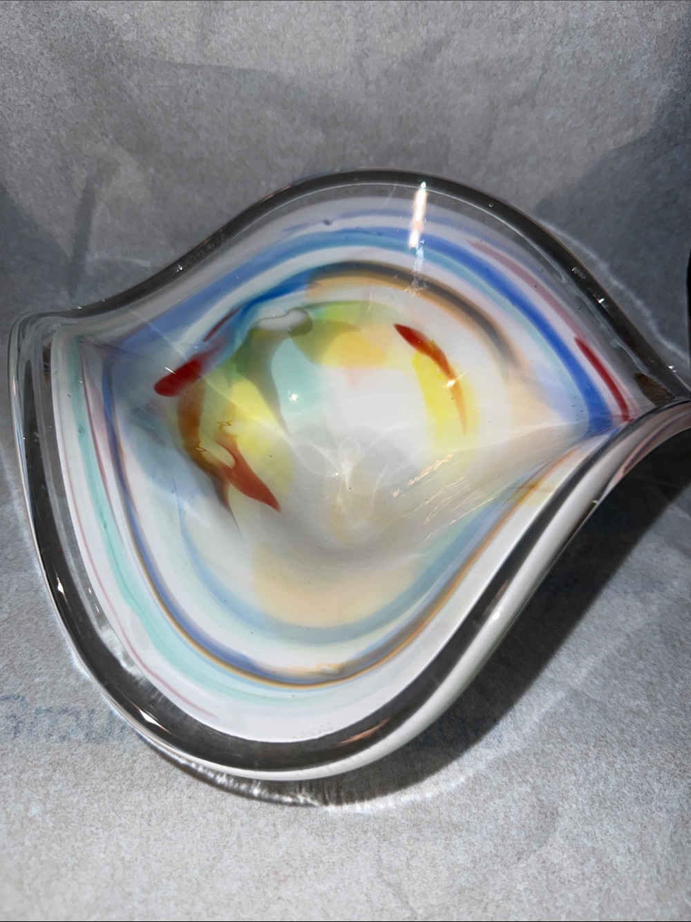 Handblown Multicolor Glass Decorative Bowl - Blue, Yellow & Red